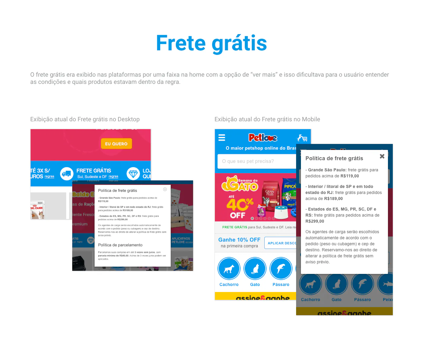 Faixa de frete grátis da Petlove
