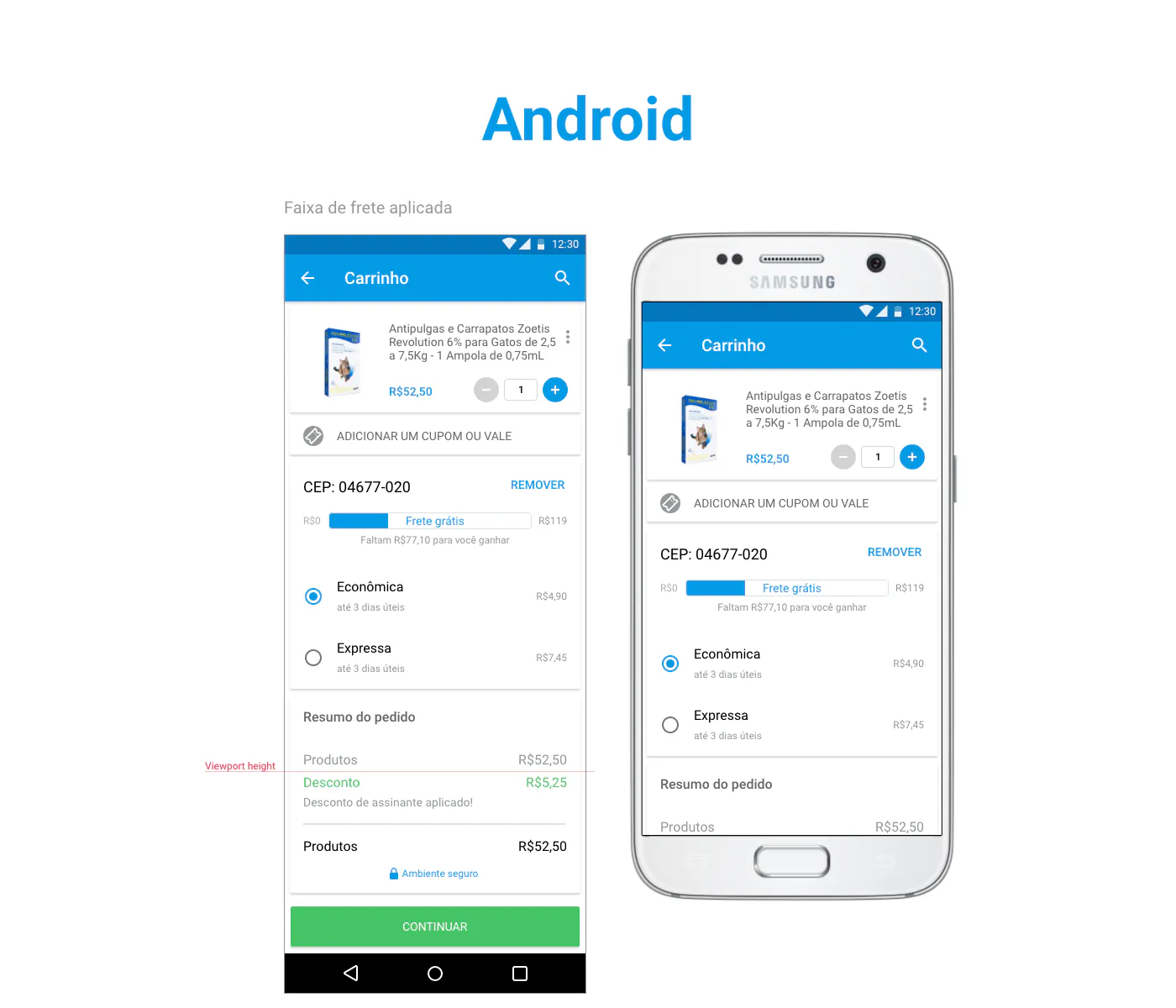 Frete grátis no carrinho do Android