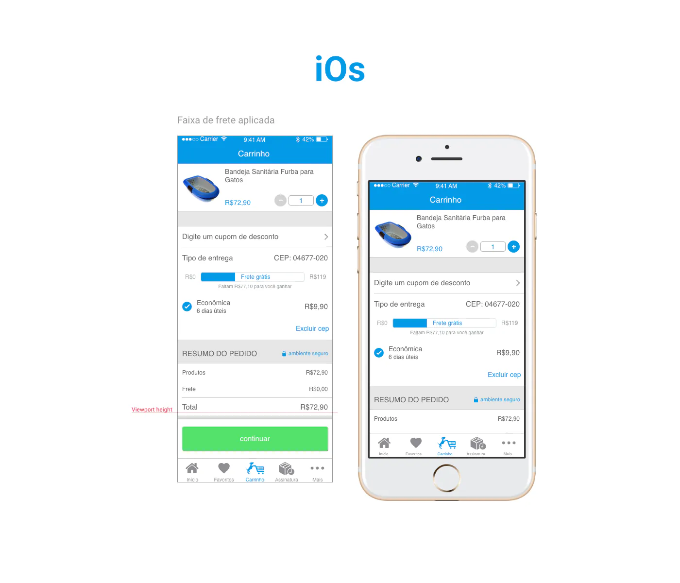 Frete grátis no carrinho do iOS