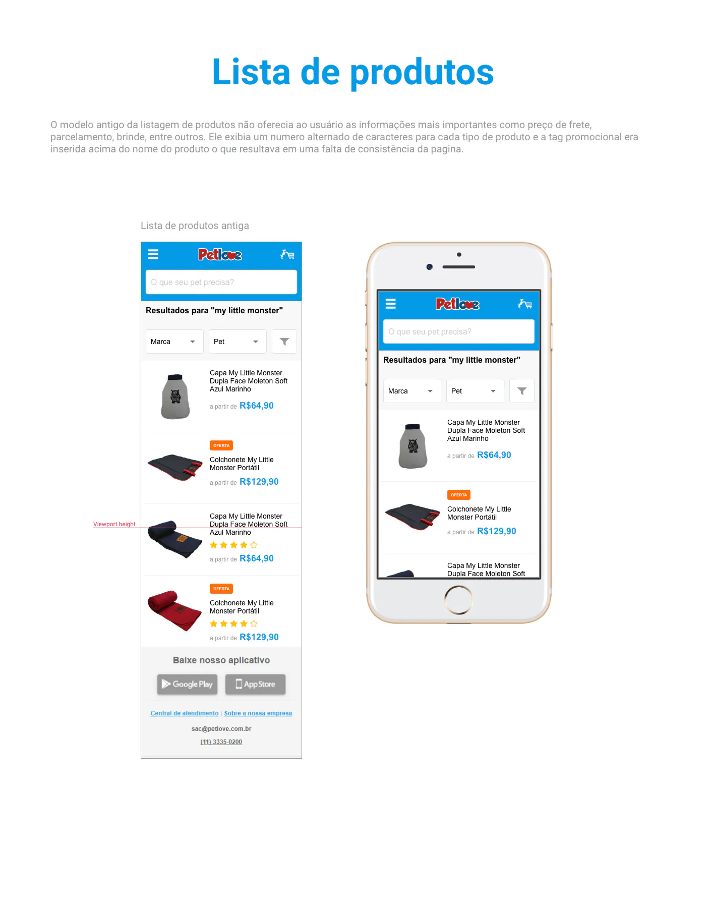 Lista de produtos no site