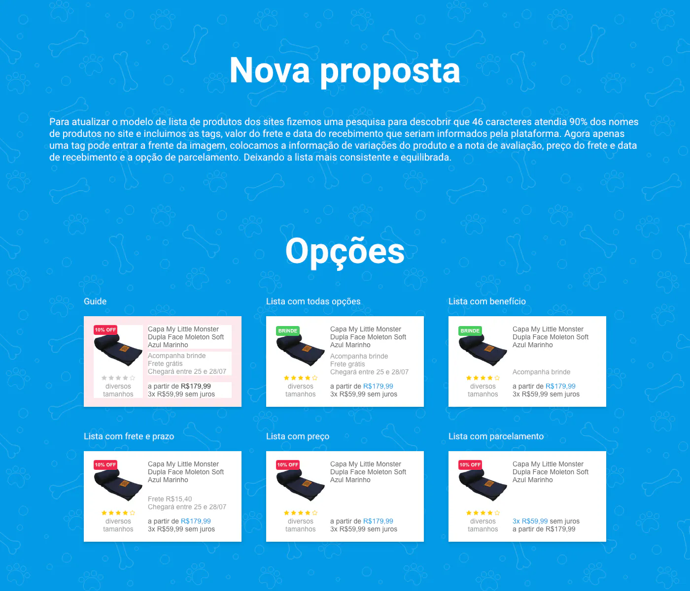 Proposta de lista de produtos da Petlove